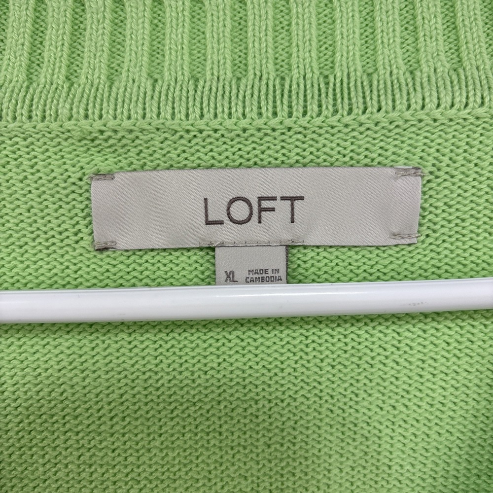 Loft Womens‎ XL Green Knit Puff Sleeve Cotton Sweater Classic Feminine Preppy - Picture 4 of 13